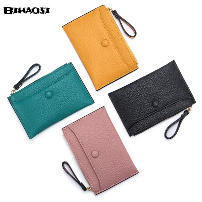 Leather Zero Wallet Small Purse Mini Coin Id Card Driver's License Leather Case Female Card Bag Coin Purse Change Purse On Sale