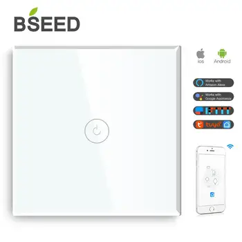 

BSEED Single Line Wifi Light Switch EU Standard 1Gang Smart Switch Wireless Wifi Switch White Black Golden Colors Work With Tuya