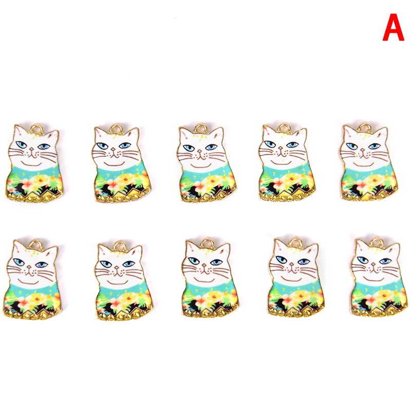 10 шт. японский принт милый мультфильм эмаль цветок кошка талисманы котенок мода сплав аксессуары Игрушка Ювелирная заколка кулон - Окраска металла: 18
