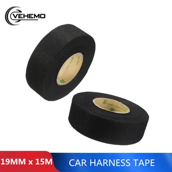 

VEHEMO Black Color 1Roll 19mm x 15M PET Fleece Material Sound Insulation Car Harness Tape Car Universal Accessories