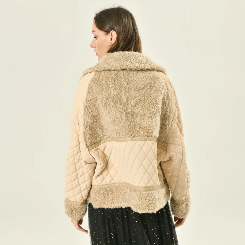 Winter Women High Quality real lambswool Fur OverCoats Luxury Long Loose Thick Warm Plus Size Female beige free ship