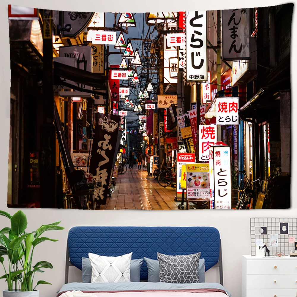 Tokyo Nightlife Tapestry Bedroom Wall Hanging Home Decoration Japanese Tapestry Bohemian Decorative Hippie Print Mattress