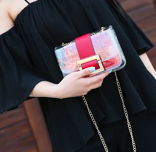 

New Style Transparent Square Sling Bag Europe And America-Style Gel Bag Shoulder Diagonal Carrying Chain WOMEN'S Bag Bag