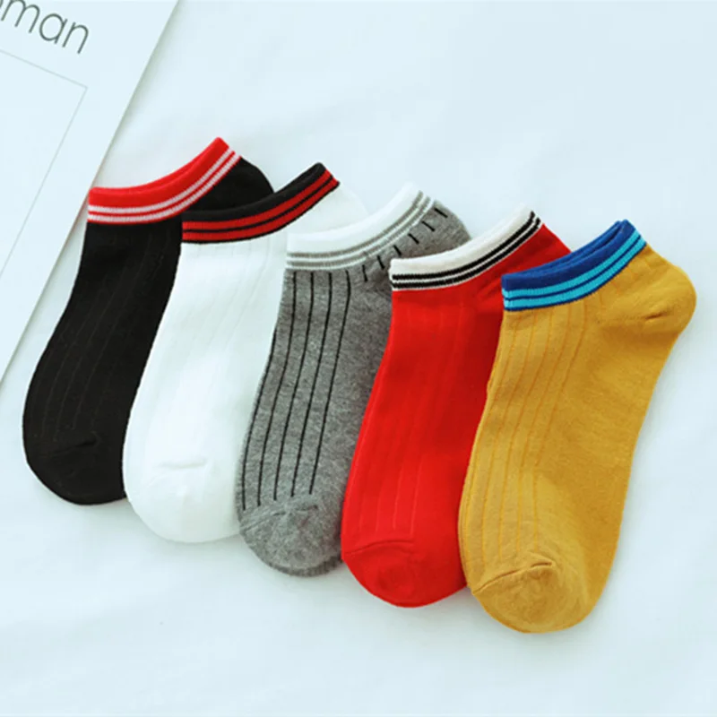 5 пар, женские короткие носки в полоску, новые весенние удобные женские носки в стиле хараджуку, одноцветные короткие носки