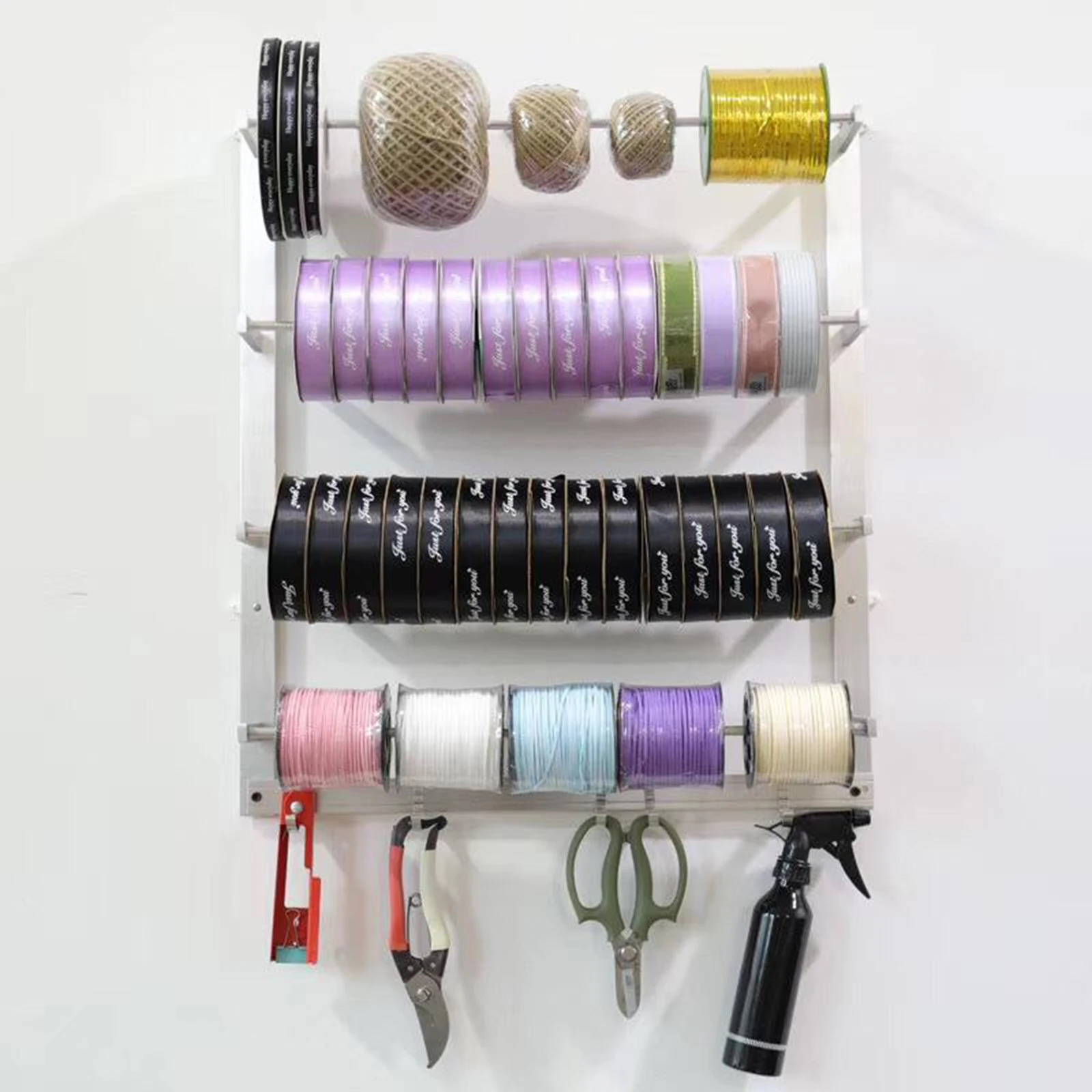 Durable Wire Spool Rack Wall Mounted Ribbon Organizer Key Holder for Home Sewing