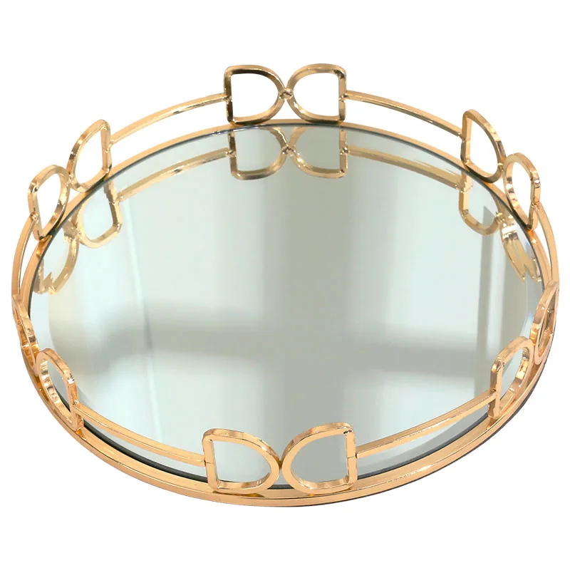 Golden Stroke Storage Tray Nordic Glass Mirror Cosmetic Plate  Desktop Jewelry Display Trays Dressing Table Decoration Ornaments 6