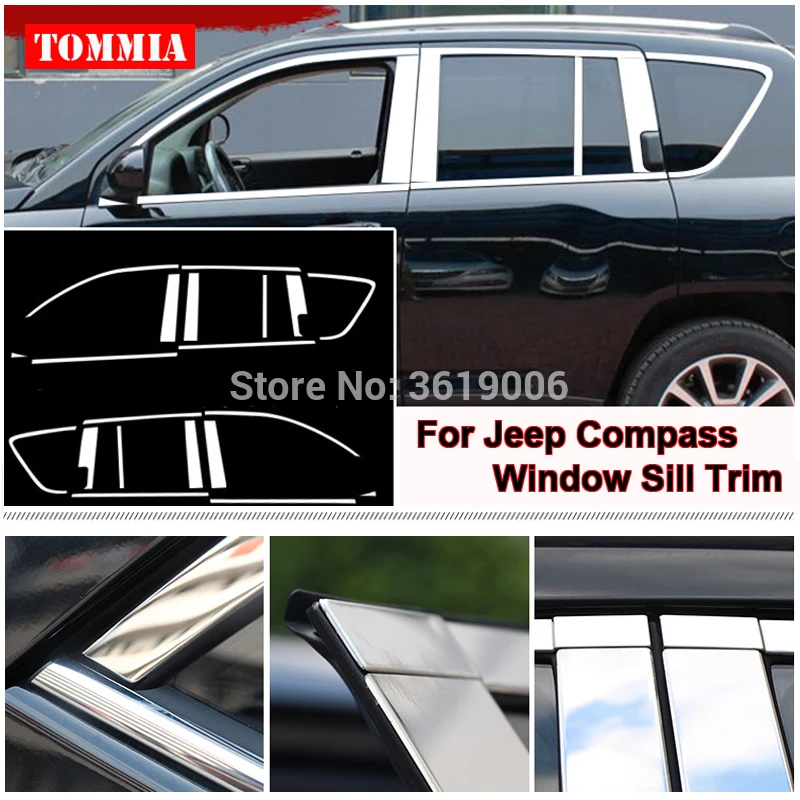 

tommia For Jeep Compass 2011-2015 Stainless Steel Chrome Window Sill Belt Trim Windows Molding Trim Car Styling