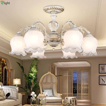 

European Retro Metal Led Pendant Chandeliers Lights Glass Dining Room Led Chandelier Lighting Dining Room Hanging Light Fixtures