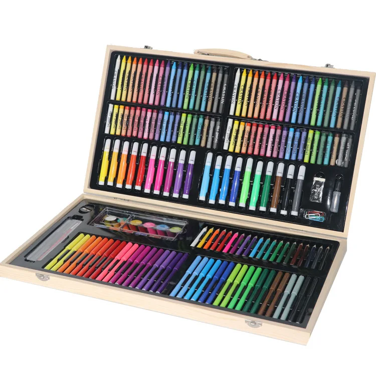 

Hot Selling Children Prizes Solid Wood Environmentally Friendly 180 Pieces Watercolor Pen Fine Art Gift Set