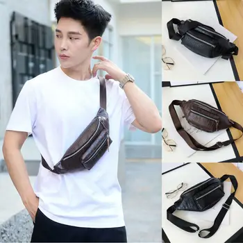 

Men PU Leather Business Waist Pack Wallet Phone Pouch Belt Bag Zipper Purse Bag Brown Black