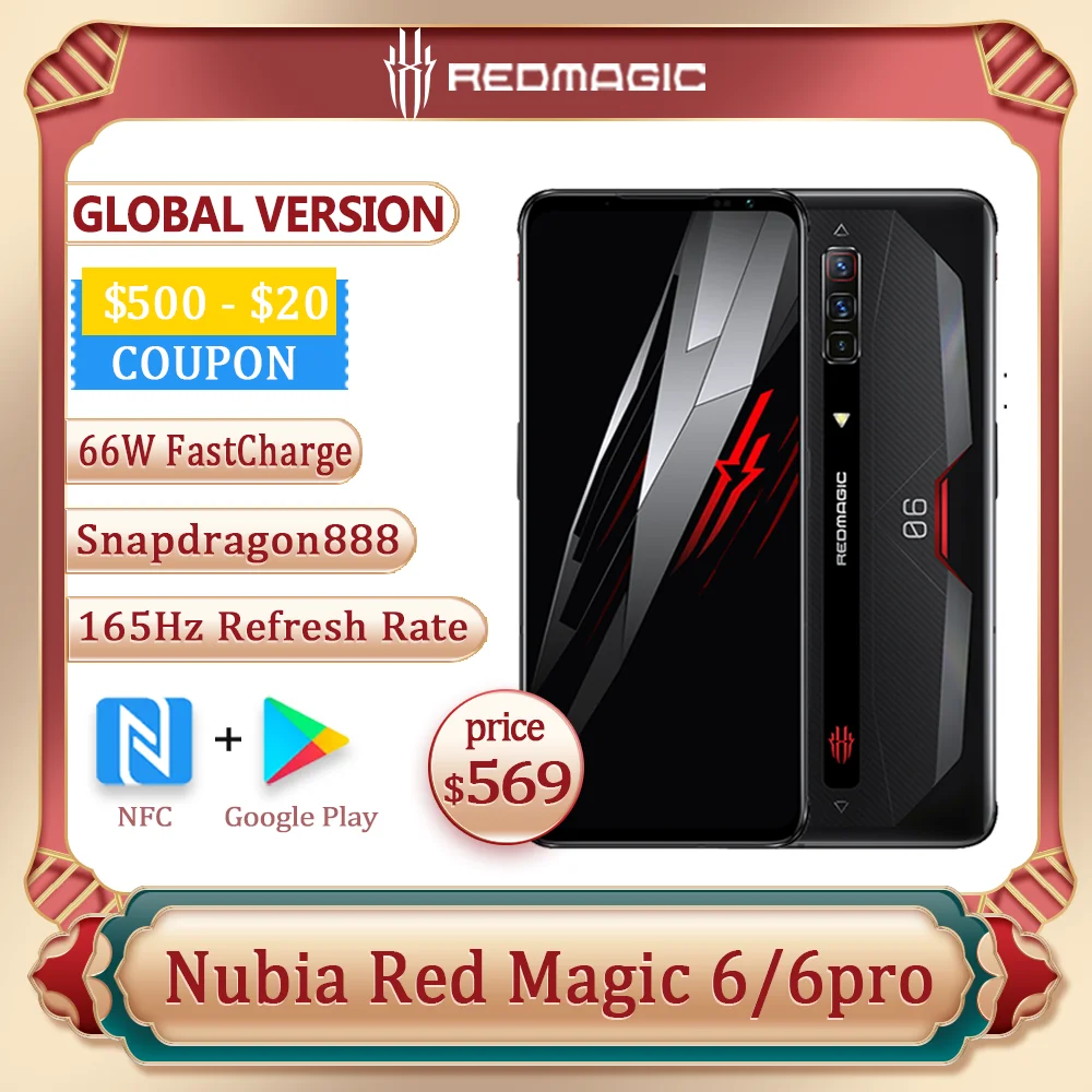 Смартфон Nubia Red Magic 6/ 6Pro глобальная версия экран 165 дюйма частота обновления 5050 Гц