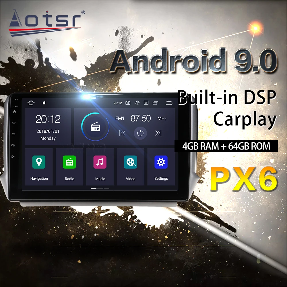 Для Peugeot 2008/208 2011-2019 Автомобильный мультимедийный радиоплеер стерео Android 9 DSP 10