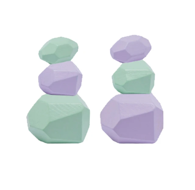 Wood Rainbow Stones Block Colorful Wooden Building Block Rainbow Stacker Balancing Stone Montessori Educational Toy Children 6 pcs green