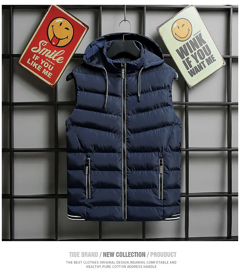 Casual Mens Vest Windbreaker Thicken Men's Waistcoat Cotton-Padded Warm Male Vests Spring Autumn Sleeveless Jacket for Men
