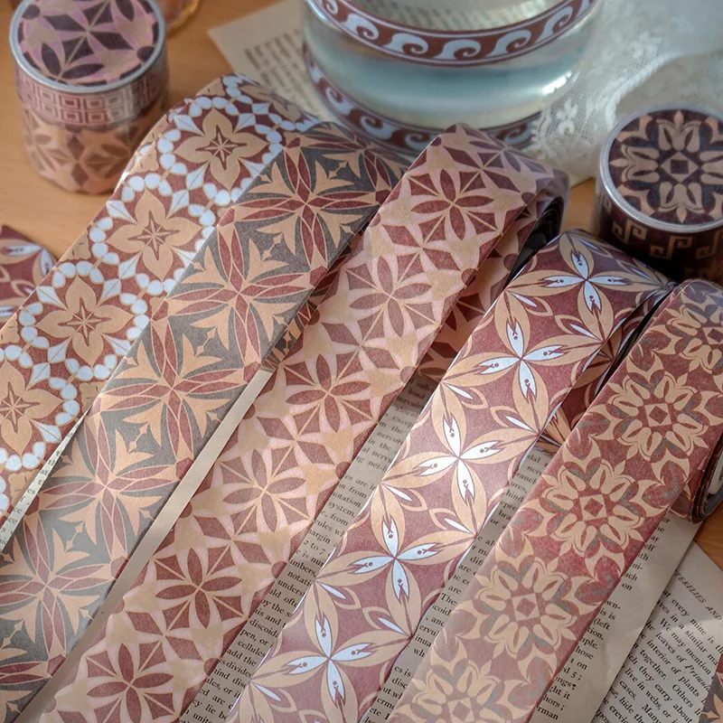 

2pcs/Set Retro Chinese Style Masking Tape Creative Brick Flower Background Color Hand Account Material DIY Decorative Stickers