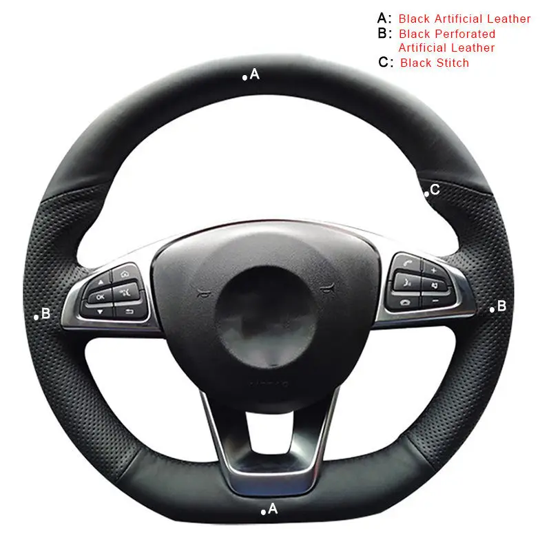 Artificial Leather Авто оплетка на руль для Mercedes Benz C200 C250 C300 B250 B260 A200 A250 Sport CLA220 интерьерные автомобильные чехлы - Название цвета: Artificial Leather