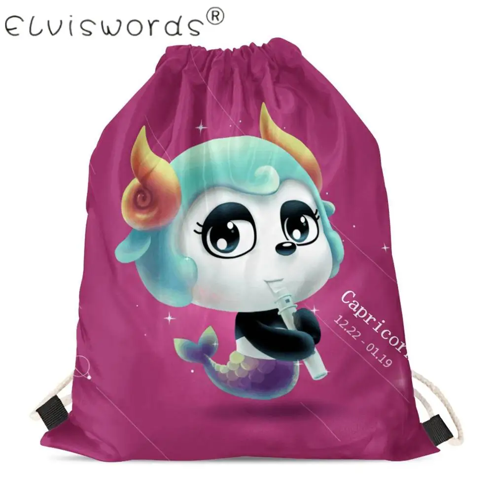 ELVISWORDS Twelve Constellation Cute Panda Designs Сумки на шнурке синие зеленые розовые подарочные пакеты для дам Дети Девочки Мальчики Рюкзак - Цвет: HMP674Z3