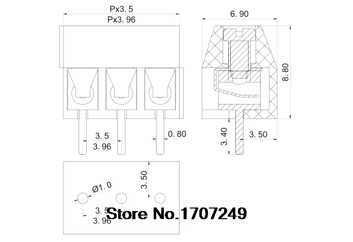 10pcs/lot KF350-3.5 2P-6Pin Terminal 300V 10A KF350 3.5mm 2Pin-6Pin Straight Pin PCB Screw Terminal Block Connector 24-18AWG — view 6
