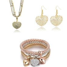 Браслеты ручной работы в форме сердца и браслеты ожерелье, серьги наборы для женщин золотые браслеты с камнями Femme вечерние ювелирные изделия S039