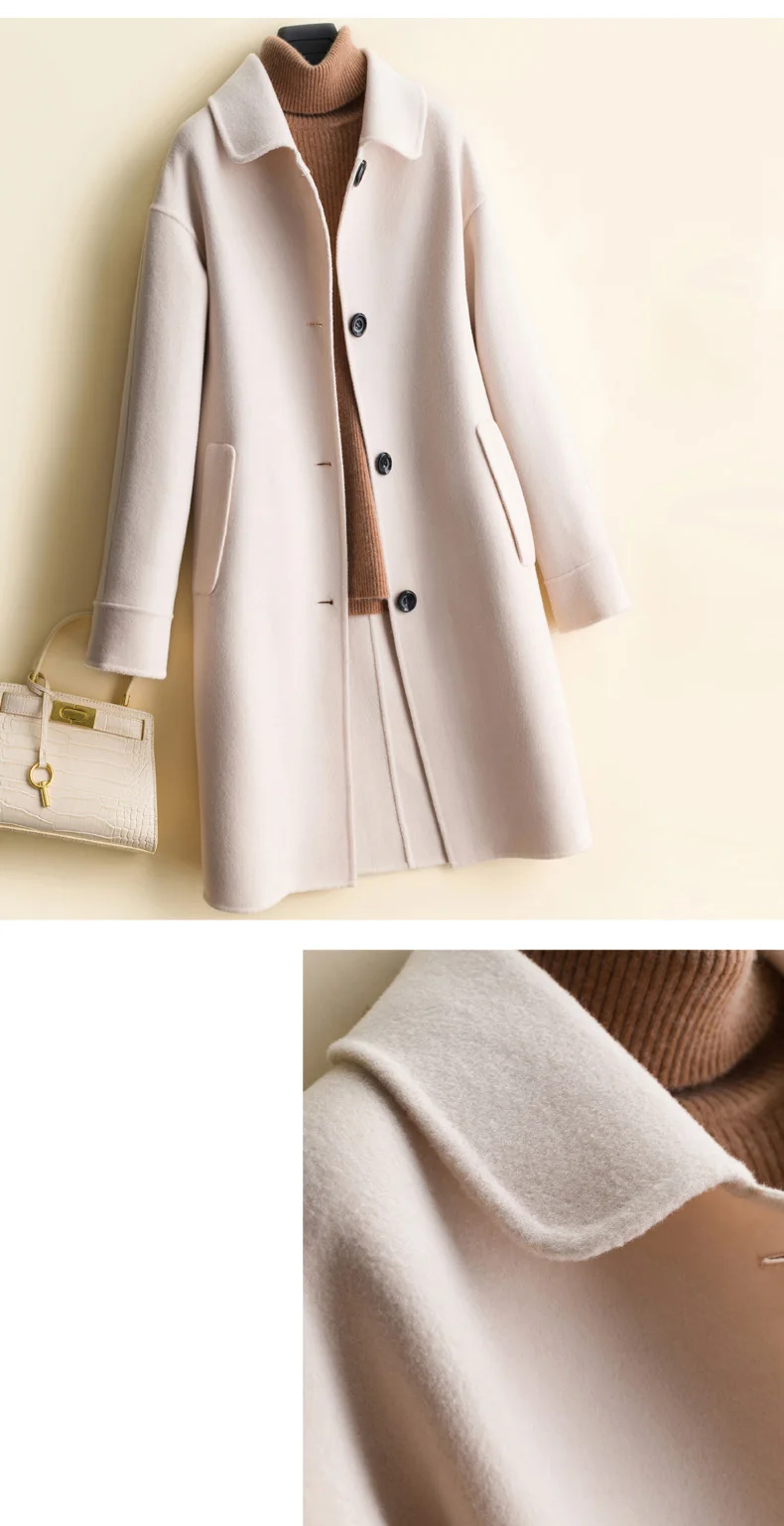 Luxury Autumn Winter New Double Sides Wool Coat Women Single Breasted Pockets Solid Loose Female Woolen Jacket G804