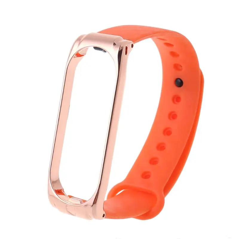 Силиконовый углепластиковый футляр для часов Ремешок для Xiaomi Mi Band 4 металлический корпус браслет - Цвет: Оранжевый