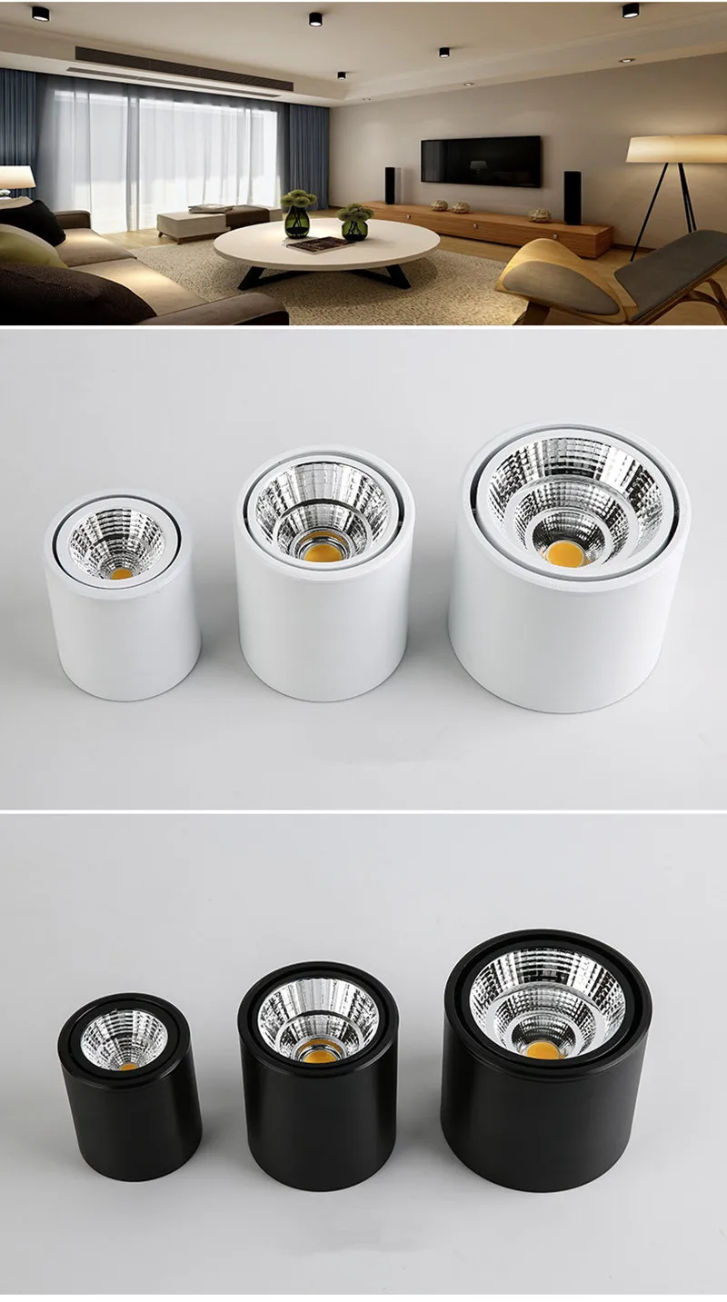 High quality Rotating Downlight COB LED Surface mounted Cylinder Ceiling lamp 7W 9W 12W 15W 18W Adjustable Spot light AC85-265V