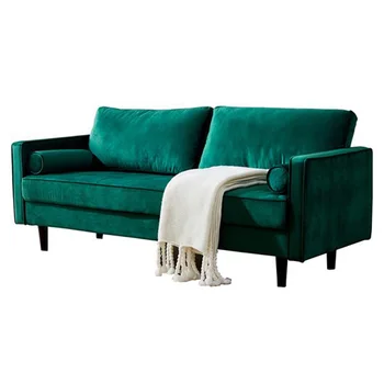 

Mid-Century Modern Velvet fabric Sofa Couch Solid Wood Legs High Density Foam Bench Living Room Furniture Emerald Red Blue