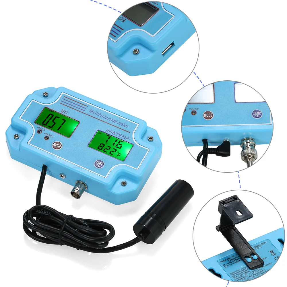 Новый цифровой 3 в 1 контроль качества воды детектор с электропроводный электрод pH/EC/TEMP метр lcd Tri-Meter мульти-тестер функций