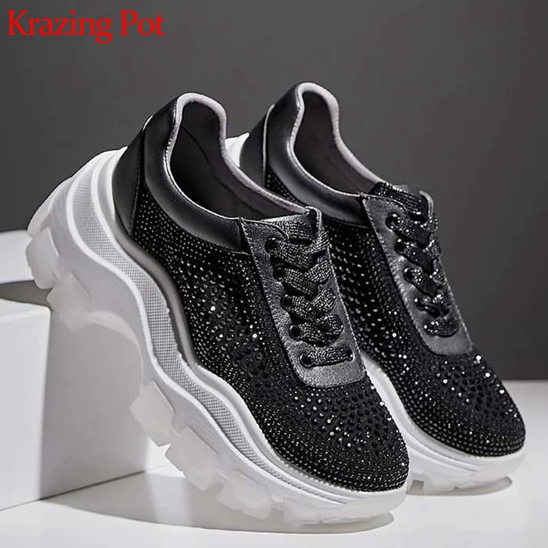 Туфли Krazing Pot из 2019 натуральной кожи с круглым носком на платформе роскошные