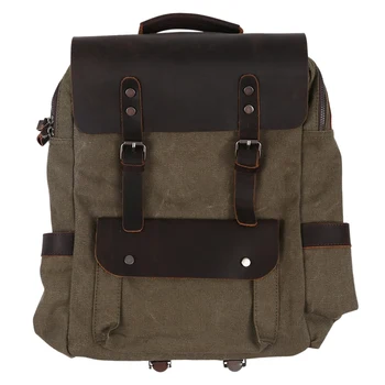 

NEW-Vintage Canvas Leather Backpacks for Men 14 Inch Laptop Daypacks Waterproof Canvas Rucksacks Large Waxed Travel Back Packs
