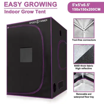 

Spider Farmer Led Grow Light 150X150X200cm Indoor Hydroponics Grow Tent, Grow Room Box Plant Growing, Reflective Mylar 600D