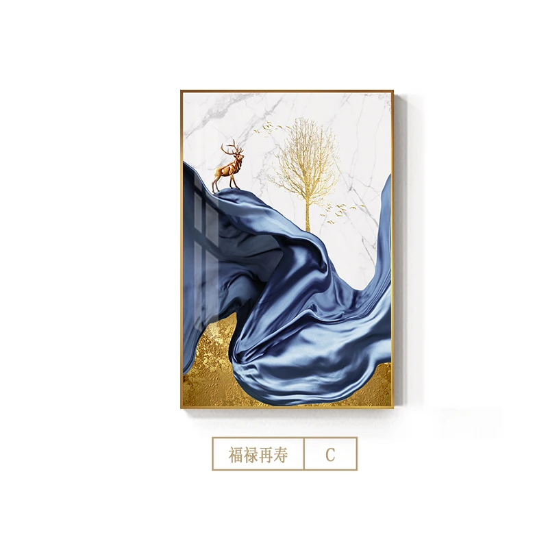 Абстрактная Картина на холсте с золотой рыбкой, оленем, деревом, современный стол, Куадрос, большая Настенная картина для гостиной, синий фиолетовый плакат, HD принт - Цвет: Abstract Gold tree C