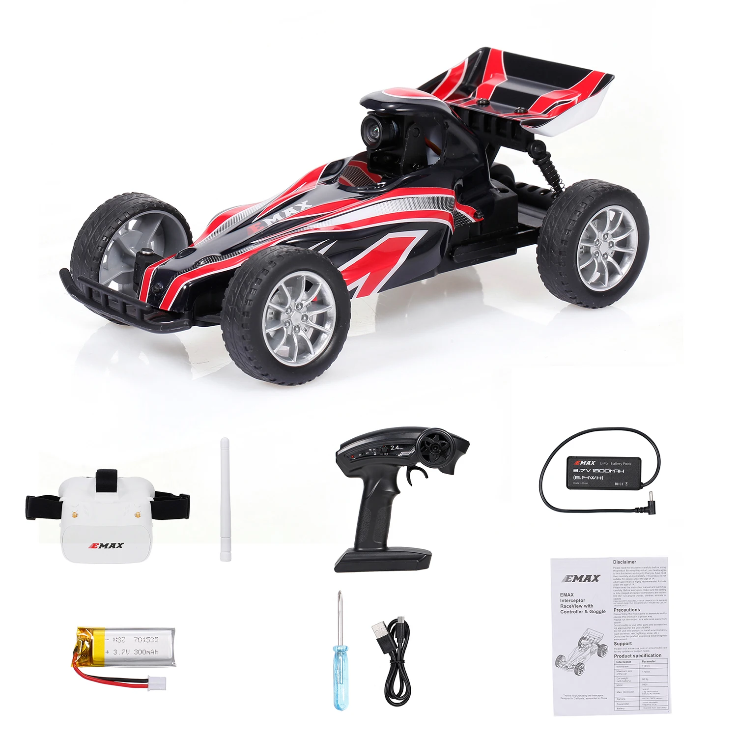 EMAX Interceptor FPV гоночный Радиоуправляемый автомобиль с камерой 600TVL 2,4G 1/24 автомобиль с дистанционным управлением с FPV очки RTG версия для детей