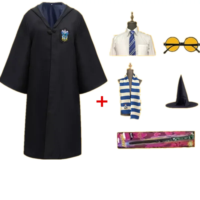 Плащ-накидка, шарф с галстуком-шарфом, палочка, очки Ravenclaw Gryffindor Hufflepuff, костюм Слизерин для взрослых, детский маскарадный костюм