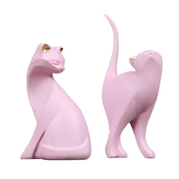 

Nordic Pink Cat Sculpture Resin Modern Art Ornament Office Desktop Decor Craft Figurine Home Decoration Wedding Birthday Gift