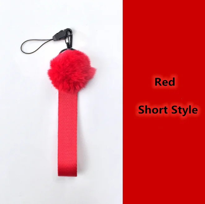 RedShort Шерстяной шар сотовый телефон шеи ремешки с петлей анти-потеря широкополосный ремешок на запястье веревка для ключей ID карты USB бейдж держатель DIY повесить веревку - Цвет: RedShort