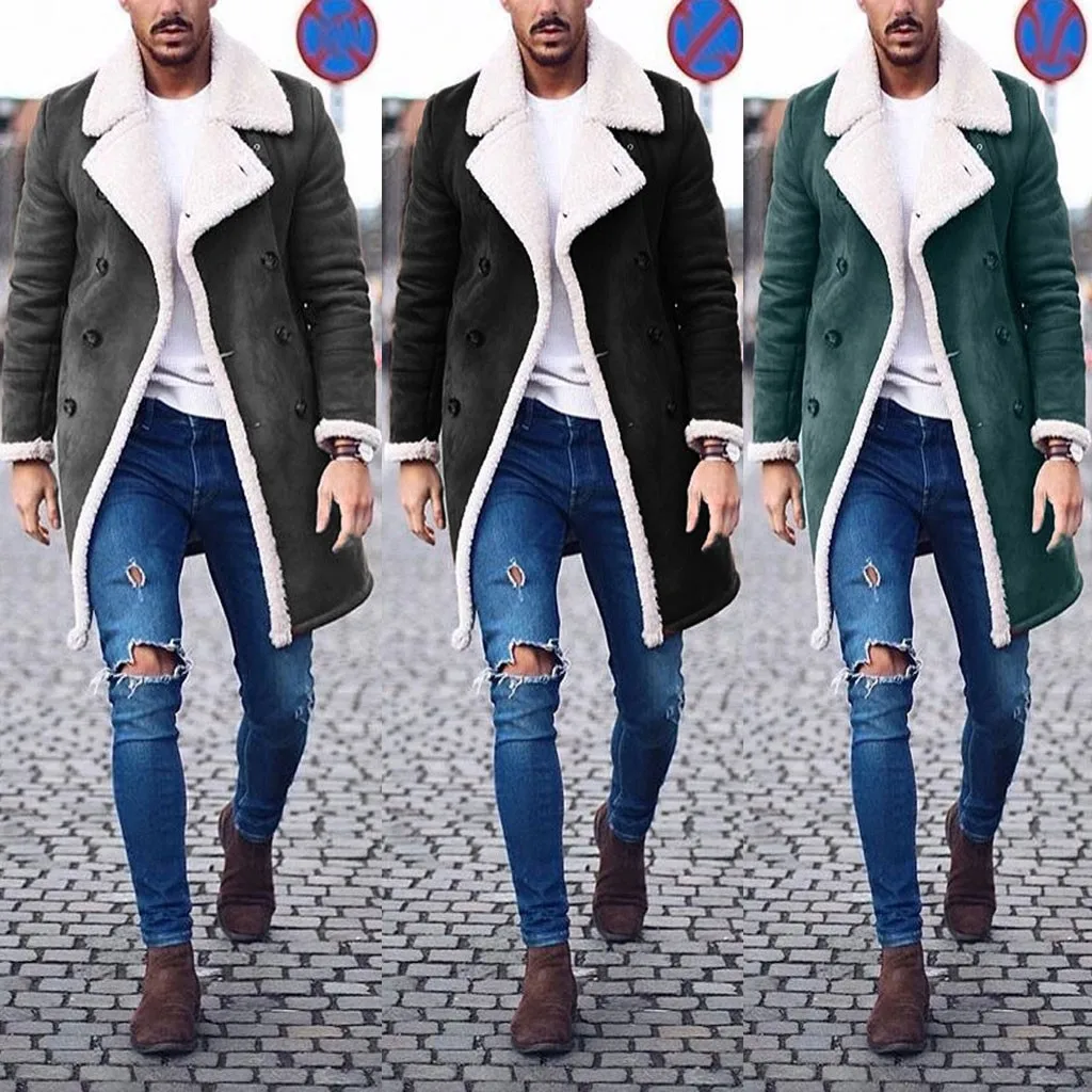 

Mens Jackets Coats Wool Warm Winter Trench Long Outwear Button Smart Coat New Fashion Warm Man Jacket Velvet And Gloves Scarves