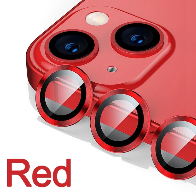 Diamond Glitter Camera Lens Protector On For iPhone 13 12 11 Pro Max Mini Metal Ring Lens Glass On iPhone 13 Pro Max Protective Red