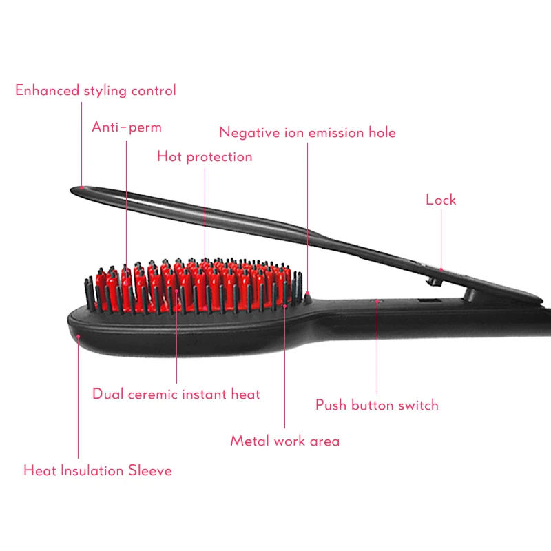 Профессиональные электрические щетки для волос турмалин Керамический выпрямитель для волос регулировка температуры отрицательные ионы для завивки волос 35D