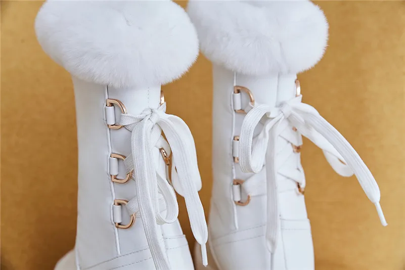 Meotina Women Boots Winter Snow Boots Real Fur Height Increasing Heel Mid Calf Boots Warm Plush Round Toe Shoes Lady Size 34-39