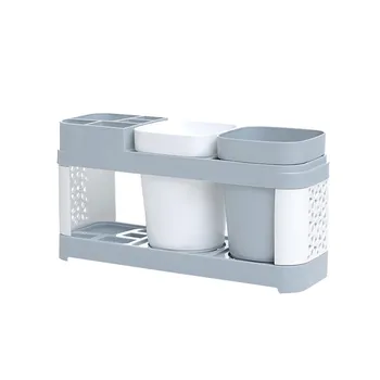 

Toothbrush Holder Stand Plastic Cup Set Shelf Bathroom Toothpaste Storage Rack Dispensador De Pasta De Dientes Portable tool Y1