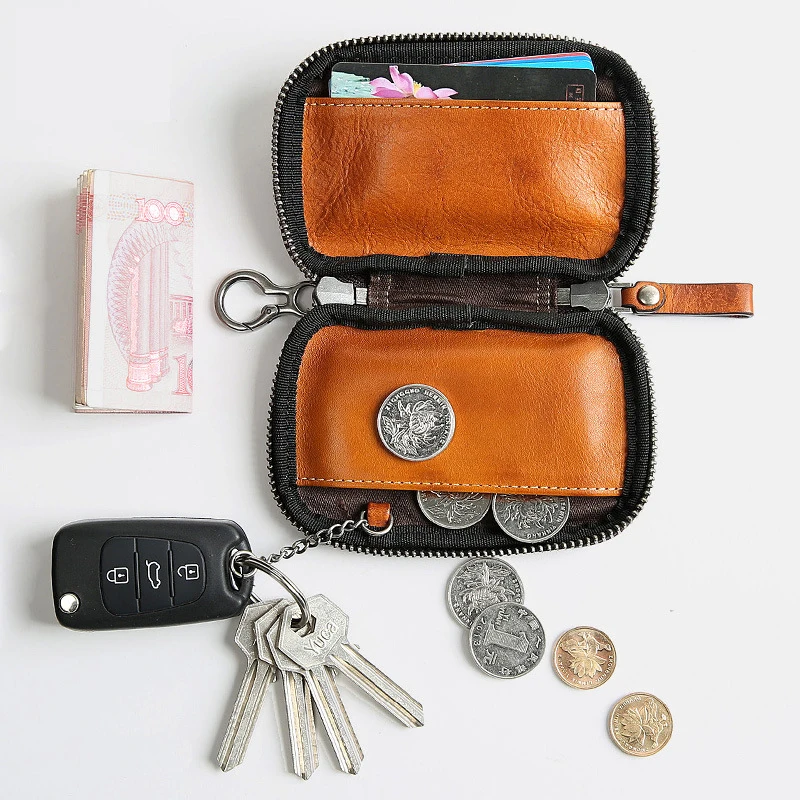 

YIFANGZHE Men's key bag women's key ring multi-function leather waist car real pickup bag zero wallet