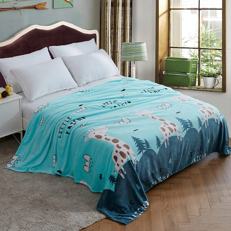 Cartoon Floral Printed Flannel Blankets For Beds Soft Warm Coral Fleece Mink Throw Sofa Cover Bedspread Twin Queen Size Blankets - Color: 10