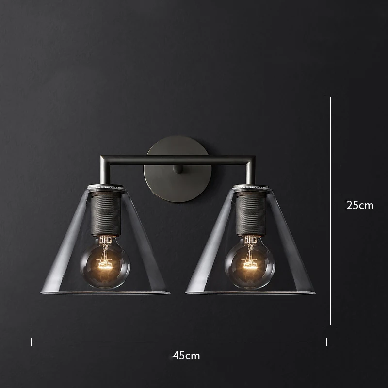 45cmx25cm Black Nordic Iron Glass LED Wall Lamps Indoor Decor Cone Sconces Light Fixture Living Room Bedroom Bedside Corridor Design Wall Light - Lampshade Color: 45cmx25cm Black