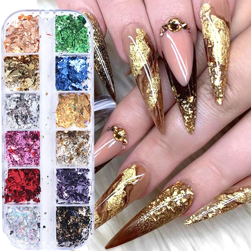 1box Glitter Nail Art Foil Paper Makeup Jewelry Irregular Aluminum Shiny  Foil Nail Sequins Gold Flakes Diy Stickers Nails Decors - Rhinestones &  Decorations - AliExpress