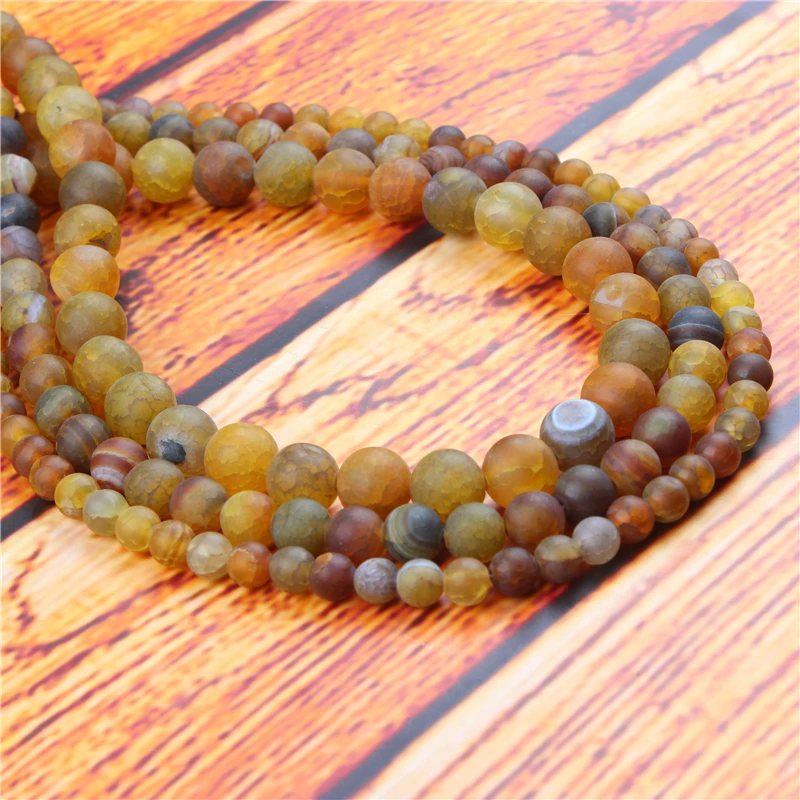 

Frosted Yellow Popcorn Natural Stone Bead Round Loose Spaced Beads 15 Inch Strand 4/6/8/10/12mm For Jewelry Making DIY Bracelet