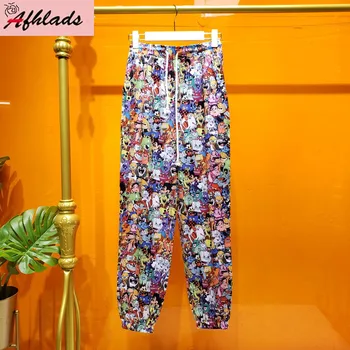 

Spring And Summer Cartoon Pattern Printed Colorful Casual Pants Women's High Waist Thin Loose Straight Fashion Long Pants