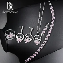 Bague Ringen Ювелирные наборы для женщин серебро 925 розовое кольцо с камнями серьги ожерелье браслет женский свадебный аксессуар