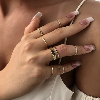 

R0265 Simple Normcore Style Fashionable INS Celebrity Style Alloy Multi-Finger Fine Ring Tail Best Friend Joint