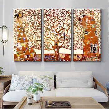 

3 Panels Gustav Klimt Kiss Canvas Art Paintings Reproductions Classical The Tree Of Life Home Decorative Canvas Prints Cuadros